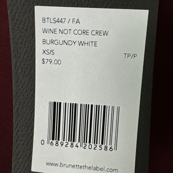 New with tags - BRUNETTE THE LABEL - WINE NOT sweatshirt. XS/S - P2P is 19". - Picture 3 of 3